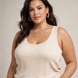 Veronica Beard Jeans Ribbed Tank Top Cream Beige Pima Cotton XL J2504JY152S0781